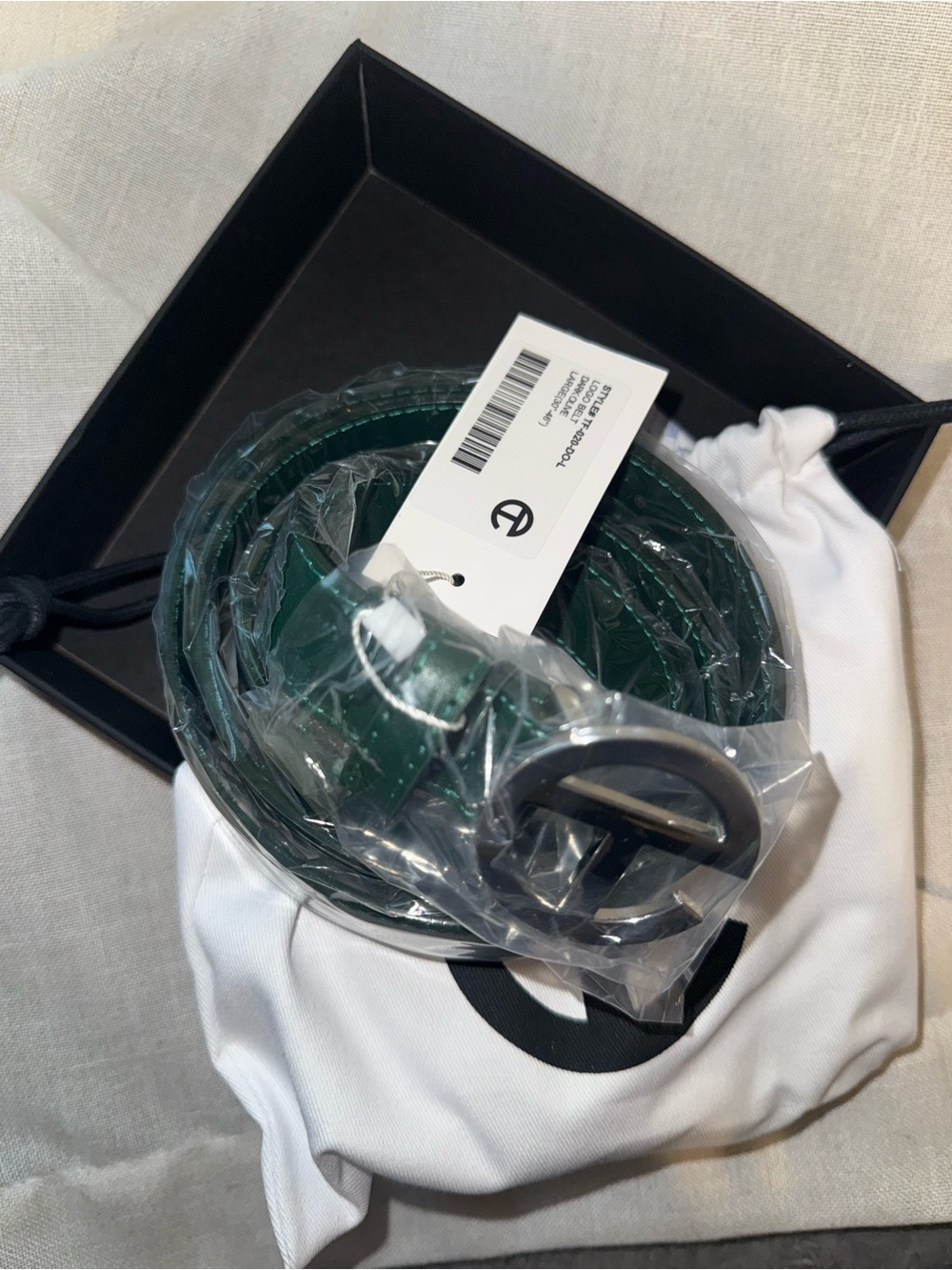 Telfar Emerald Green Leather Logo Buckle Belt with Silver Hardware